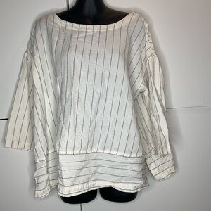 Eileen Fisher natural Gauze Striped Blouse Sz Large boat neck